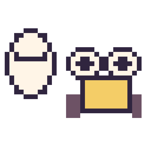 Modèle de pixel art Baymax mini et Wall-E mini sur une grille de 32 par 32 cases