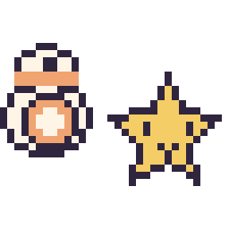 Pixel art BB-8 mini et Étoile kawaii 16 × 16, grille 32 × 32