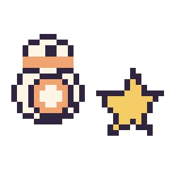 Pixel art BB-8 mini et Étoile simple 12 × 12, grille 32 × 32