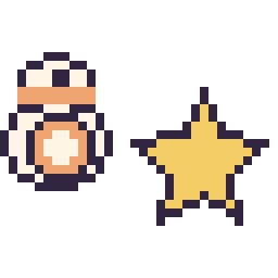Pixel art BB-8 mini et Étoile simple 16 × 16, grille 32 × 32