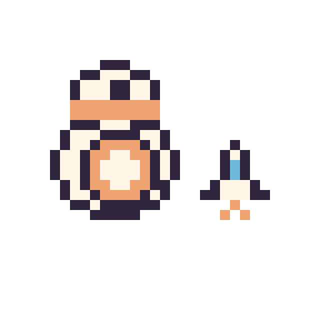 Modèle de pixel art BB-8 mini et Fusée mini sur une grille de 32 par 32 cases