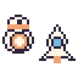 Pixel art BB-8 mini et Fusée simple 16 × 16, grille 32 × 32