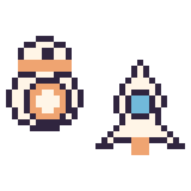 Modèle de pixel art BB-8 mini et Fusée simple 16 × 16 sur une grille de 32 par 32 cases