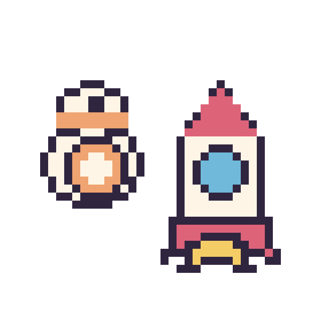 Modèle de pixel art BB-8 mini et Fusée sur une grille de 40 par 40 cases
