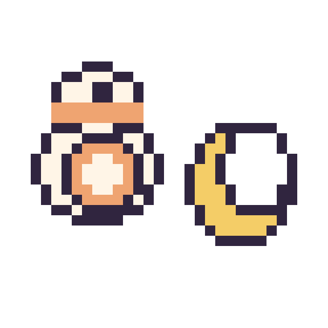 Modèle de pixel art BB-8 mini et Lune simple 12 × 12 sur une grille de 32 par 32 cases
