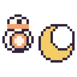 Pixel art BB-8 mini et Lune simple 16 × 16, grille 32 × 32