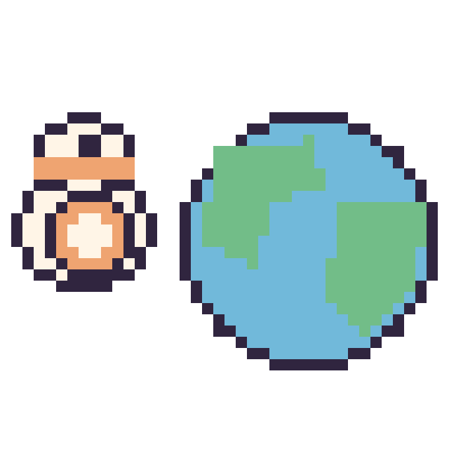 Modèle de pixel art BB-8 mini et Planète Terre sur une grille de 40 par 40 cases