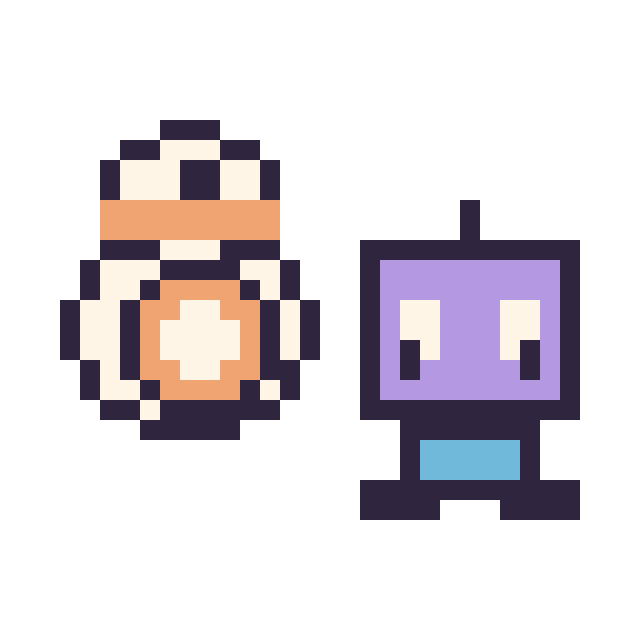 Modèle de pixel art BB-8 mini et Robot kawaii 16 × 16 sur une grille de 32 par 32 cases