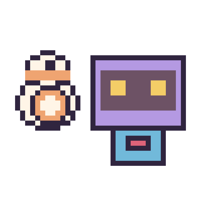 Modèle de pixel art BB-8 mini et Robot rétro sur une grille de 40 par 40 cases
