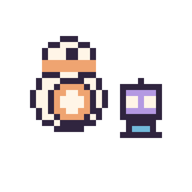 Modèle de pixel art BB-8 mini et Robot simple 10 × 10 sur une grille de 32 par 32 cases