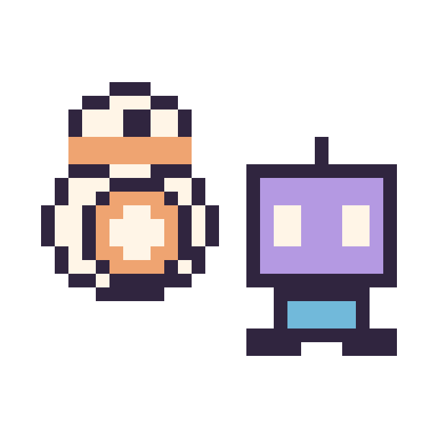 Modèle de pixel art BB-8 mini et Robot simple 16 × 16 sur une grille de 32 par 32 cases
