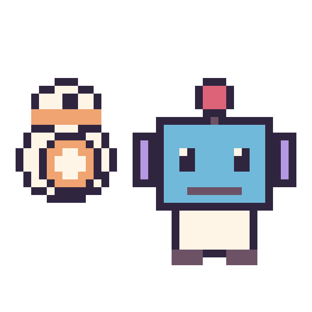 Modèle de pixel art BB-8 mini et Robot sur une grille de 40 par 40 cases