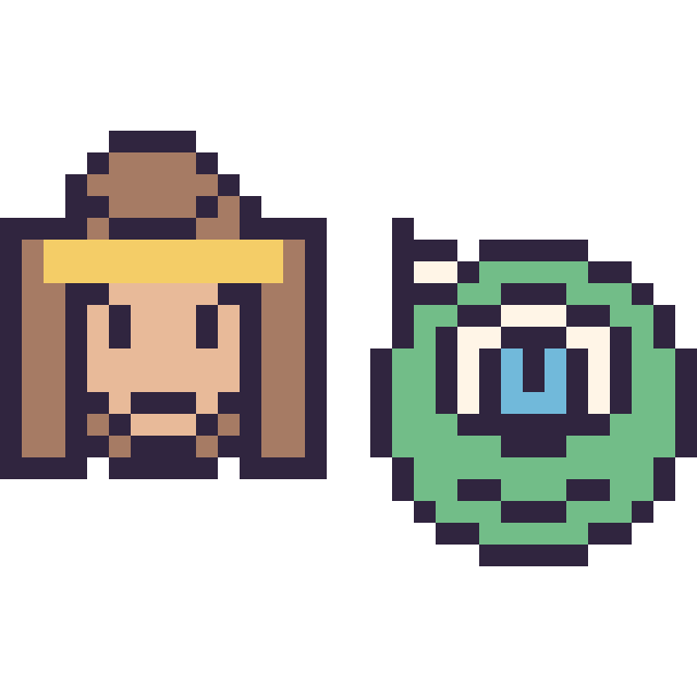 Modèle de pixel art Belle mini et Bob Razowski mini sur une grille de 32 par 32 cases