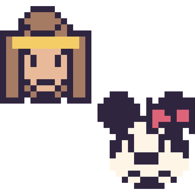 Modèle de pixel art Belle mini et Minnie mini sur une grille de 32 par 32 cases