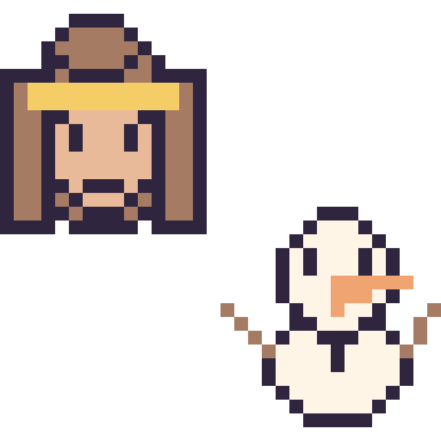 Modèle de pixel art Belle mini et Olaf mini sur une grille de 32 par 32 cases
