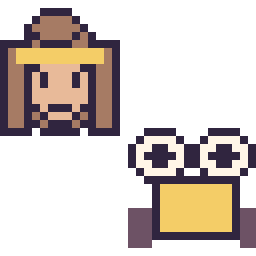 Pixel art Belle mini et Wall-E mini, grille 32 × 32