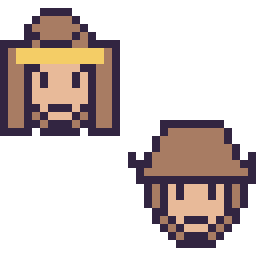 Pixel art Belle mini et Woody mini, grille 32 × 32