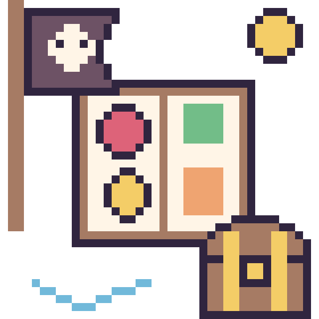 Modèle de pixel art Bento en aventure pirate sur une grille de 40 par 40 cases