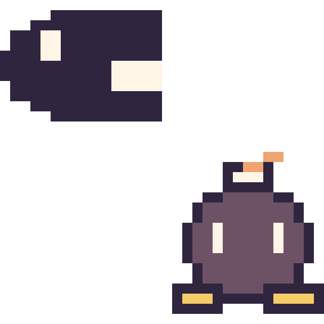 Modèle de pixel art Bill Balle mini et Bob-omb mini sur une grille de 32 par 32 cases