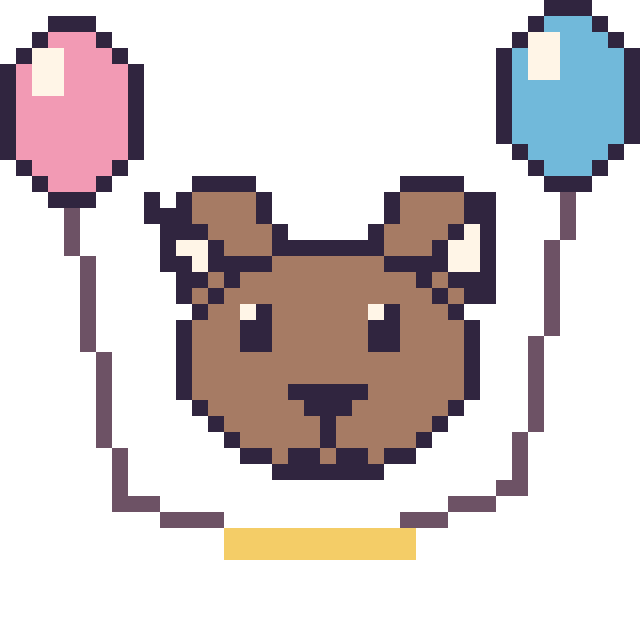 Modèle de pixel art Bison avec des ballons sur une grille de 40 par 40 cases