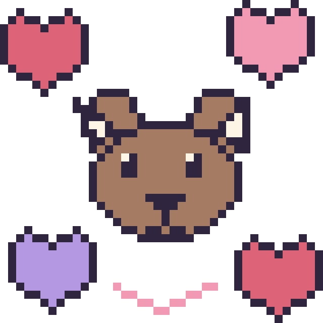 Modèle de pixel art Bison avec des cœurs sur une grille de 40 par 40 cases