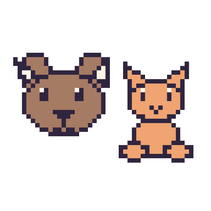 Modèle de pixel art Bison et Chat assis sur une grille de 48 par 48 cases