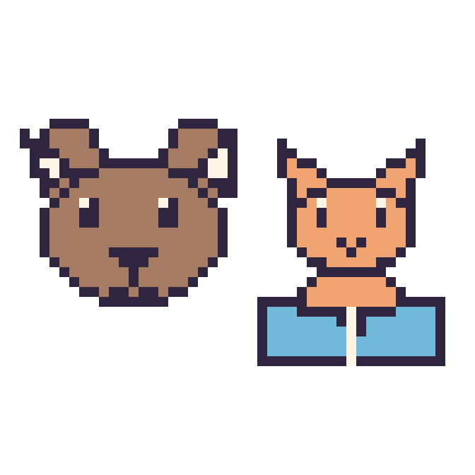 Modèle de pixel art Bison et Chat avec un livre sur une grille de 48 par 48 cases
