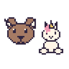 Pixel art Bison et Licorne assis, grille 48 × 48
