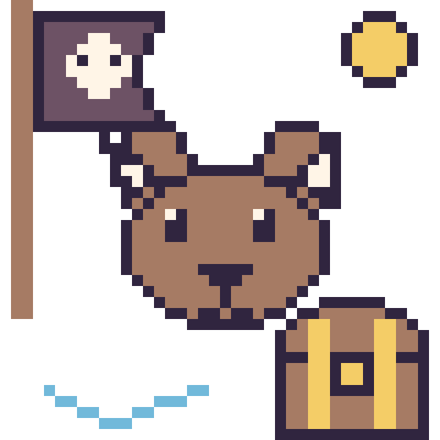 Modèle de pixel art Bison en aventure pirate sur une grille de 40 par 40 cases