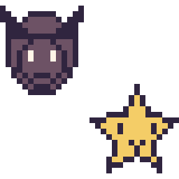 Pixel art Black Panther mini et Étoile kawaii 16 × 16, grille 32 × 32