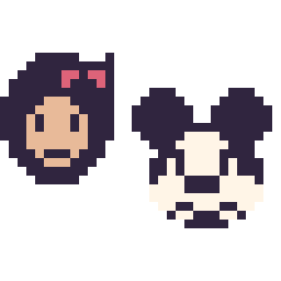 Pixel art Blanche-Neige mini et Mickey mini, grille 32 × 32