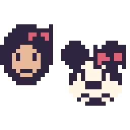 Pixel art Blanche-Neige mini et Minnie mini, grille 32 × 32