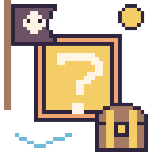 Modèle de pixel art Bloc mystère Mario en aventure pirate sur une grille de 40 par 40 cases