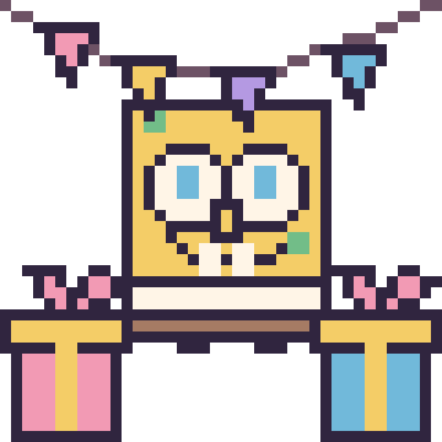 Modèle de pixel art Bob l'Éponge pour un anniversaire sur une grille de 40 par 40 cases