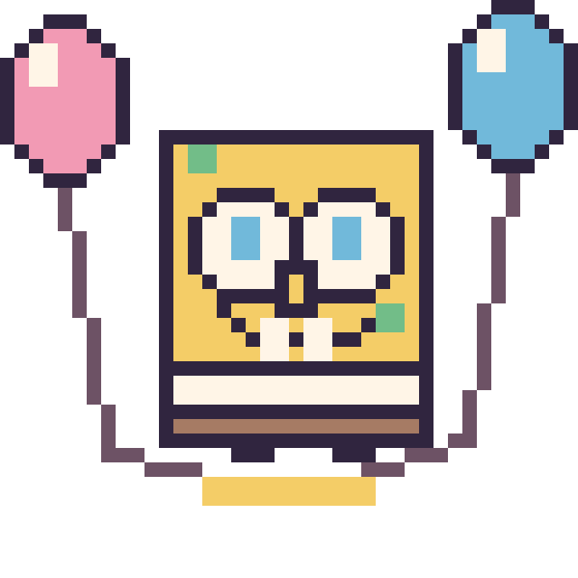 Modèle de pixel art Bob l'Éponge avec des ballons sur une grille de 40 par 40 cases