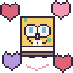 Pixel art Bob l'Éponge avec des cœurs, grille 40 × 40