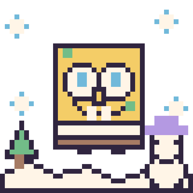 Modèle de pixel art Bob l'Éponge en hiver sur une grille de 40 par 40 cases