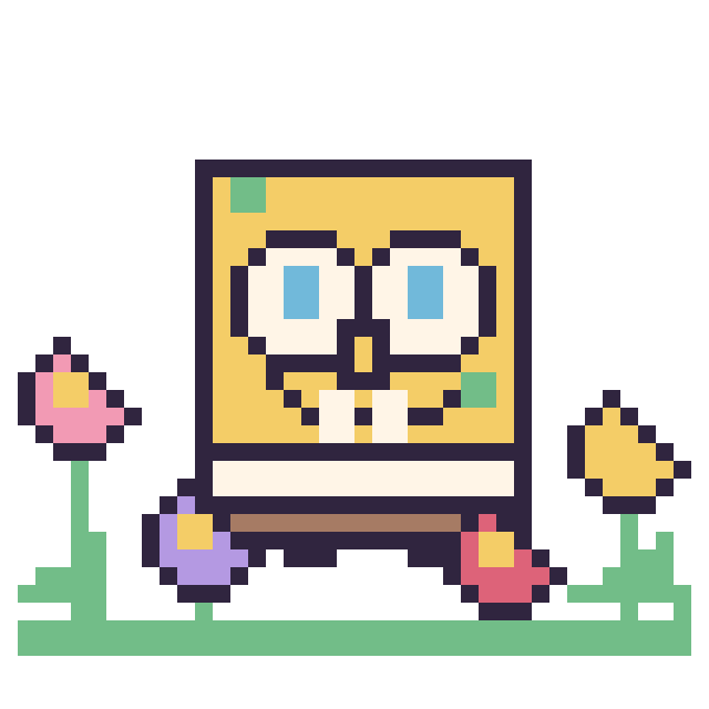 Modèle de pixel art Bob l'Éponge dans le jardin sur une grille de 40 par 40 cases