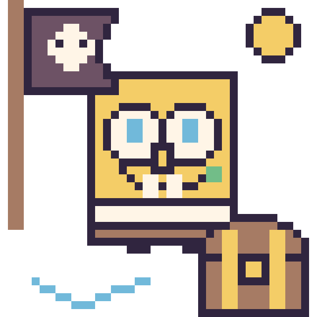 Modèle de pixel art Bob l'Éponge en aventure pirate sur une grille de 40 par 40 cases