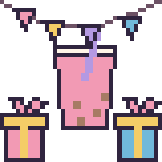 Modèle de pixel art Boba pour un anniversaire sur une grille de 40 par 40 cases