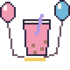Pixel art Boba avec des ballons, grille 40 × 40
