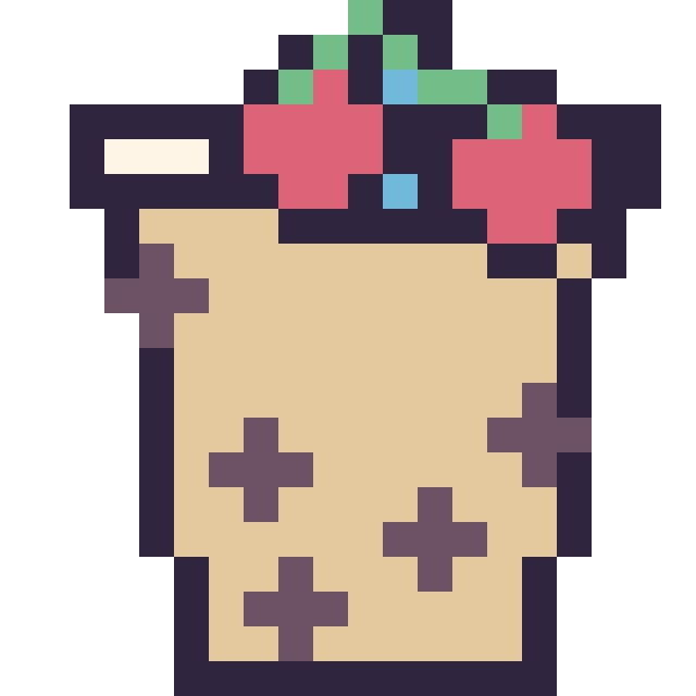 Modèle de pixel art Boba avec des cerises sur une grille de 20 par 20 cases