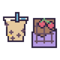 Pixel art Boba décoré et Chocolat avec des cerises, grille 40 × 40
