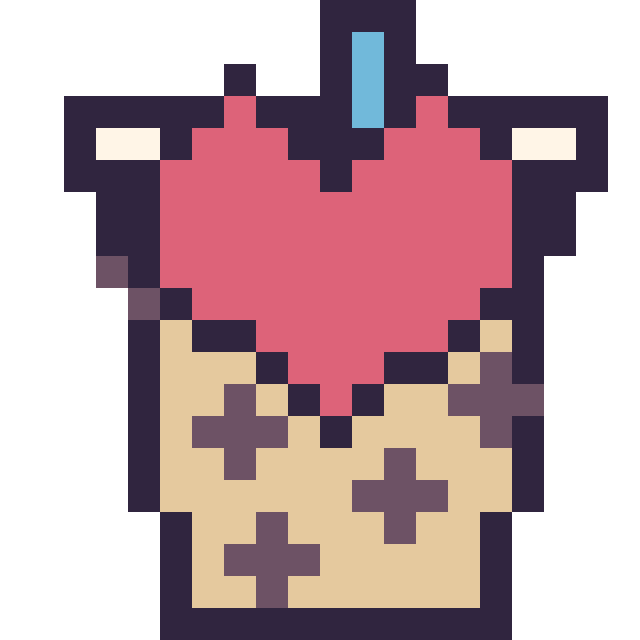 Modèle de pixel art Boba avec un cœur sur une grille de 20 par 20 cases