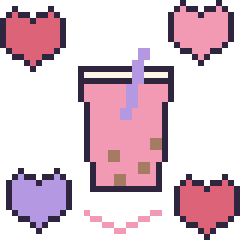 Pixel art Boba avec des cœurs, grille 40 × 40