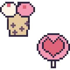Pixel art Boba double garniture et Sucette avec un cœur, grille 40 × 40