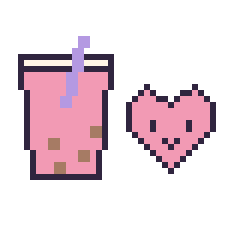 Pixel art Boba et Cœur kawaii 16 × 16, grille 40 × 40
