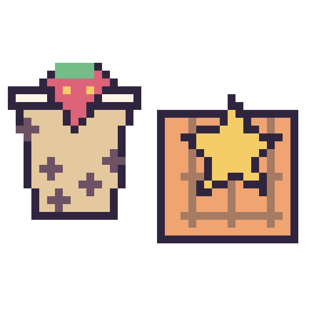 Modèle de pixel art Boba avec une fraise et Gaufre avec une étoile sur une grille de 40 par 40 cases
