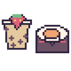 Pixel art Boba avec une fraise et Sushi kawaii, grille 40 × 40