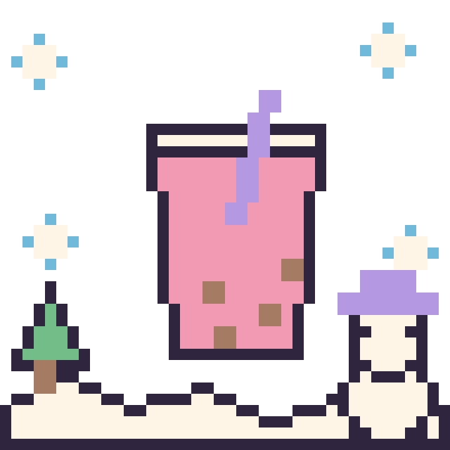 Modèle de pixel art Boba en hiver sur une grille de 40 par 40 cases